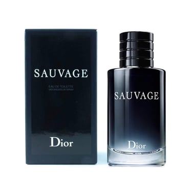 Dior Sauvage Eau de Toilette bottle and dark blue luxury fragrance packaging box.