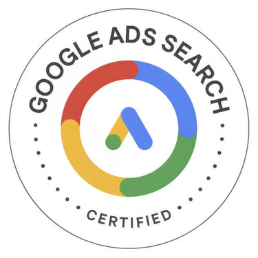 Official Google Ads Search Certified badge logo with colorful ring and professional certification text.