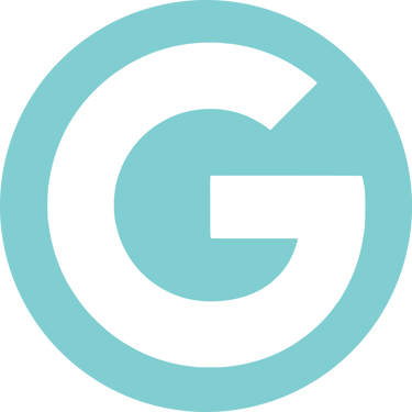 White capital letter G logo inside a teal blue circle icon for branding and graphic design.