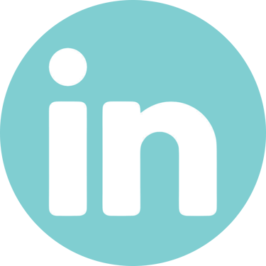 A white LinkedIn social media icon centered inside a light turquoise circle.
