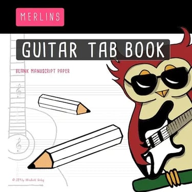 Cover of Merlins Guitar Tab Book Mini: Manuscript paper: 100 pages blank guitar TAB notebook
