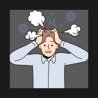 a man holding his head in his hand