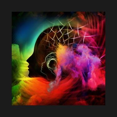 a person with a colorful colored smoke coming out of a brain