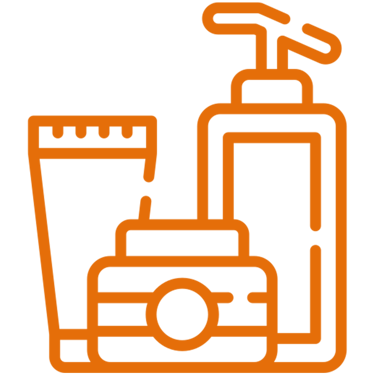 imagem de vários cosméticos de cor laranja com o fundo transparente