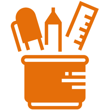 Imagem de lapis em um copo de cor unica laranja representando papelaria