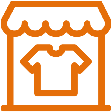 icone de loja de roupas em cor laranja com o fundo transparente