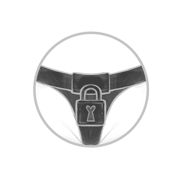 a black and white drawing of a chastity belt