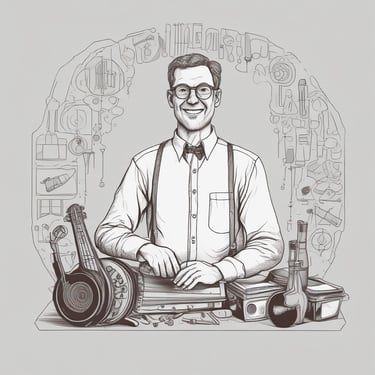 A group of metallic bells of different sizes are hanging from chains, mounted on a wooden frame and arranged in front of a stone wall covered with some greenery.