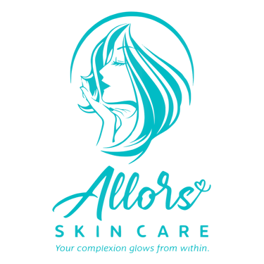 Allors Skin Care logo featuring a stylized blue silhouette of a woman’s profile with flowing hair