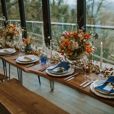 Live edge oak trestle tables
