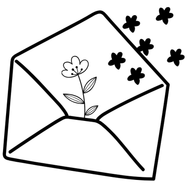 una busta da lettera da cui escono dei fiori