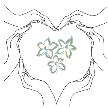 Mani che formano un cuore, una protezione per i fiori al centro, simbolo della sorellanza