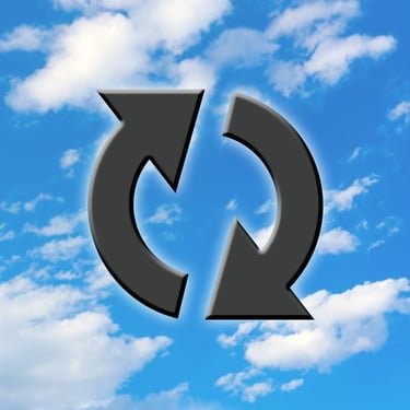 Circular Arrows on Blue Sky with Clouds