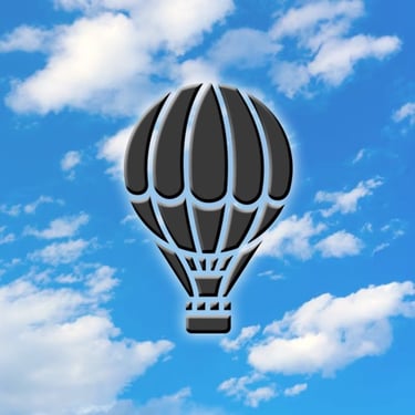 Hot Air Balloon Symbol on Blue Sky with Clouds