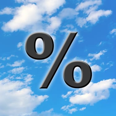 Percentage Symbol on Blue Sky with Clouds
