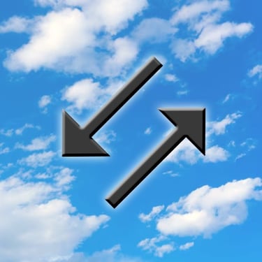Opposite Arrows on Blue Sky with Clouds