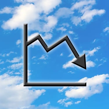 Line Chart with Arrow on Blue Sky with Clouds