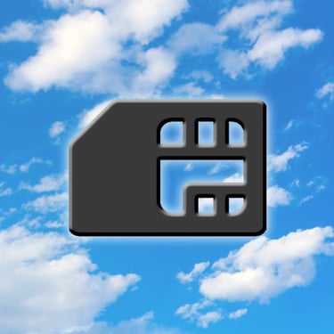 SIM Card Symbol on Blue Sky with Clouds