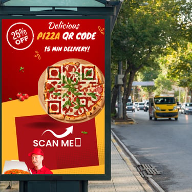 Pizza QR code billboard for restaurant delivery marketing