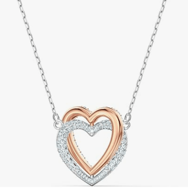 silver necklace with two hearts one is copper gold