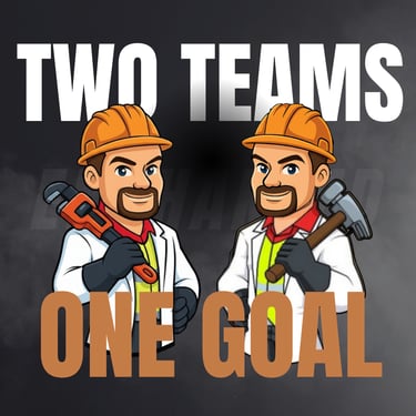 two contractors in hardhats and doctor's coats