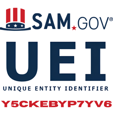 Official SAM.gov logo with Unique Entity Identifier (UEI) code Y5CKEBYP7YV6 for federal contracting registration.