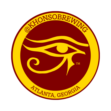 Khonso Brewing logo featuring a yellow Eye of Horus on a red circle background for a brewery in Atlanta, Georgia.