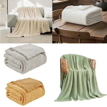 Cotton Muslin & Knitted Fleece Throw Blanket Soft Lightweight Cosy For Sofa Bed