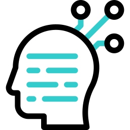 A cyan teal data stack icon with a cursor arrow on a black background for digital storage concepts.