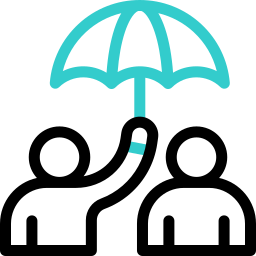 A minimalist teal umbrella icon representing weather protection and insurance services on a black background.