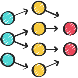 A colorful neural network diagram showing data flow nodes in a machine learning architecture.