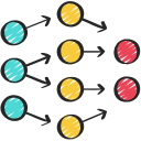 A hand-drawn neural network diagram showing layers of colorful nodes connected by arrows.