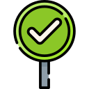 A green circular check mark icon on a stand, symbolizing approval and success.