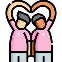 Flat vector illustration of two people making a heart shape with their arms.