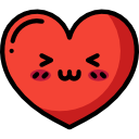 A cute red heart emoji with a blushing kawaii face and closed eyes on a black background.