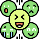 Collection of green and yellow emoji icons showing emotions like happy, sad, crying, and surprised.
