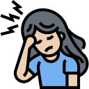 A flat icon of a woman holding her head, representing a headache, migraine, or mental stress.