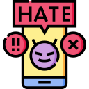 Flat icon illustration of online cyberbullying and hate speech on a mobile phone screen.