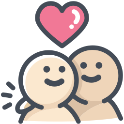 Flat vector icon of a happy couple smiling with a pink heart symbol for love and dating.