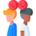 Flat illustration of two people standing back-to-back with sad red face emojis above their heads.