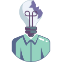 Flat illustration of a person with a broken light bulb head symbolizing mental burnout or a lack of ideas.