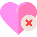 A pink heart icon with a red cross mark overlay, representing a cancel or remove from favorites action.