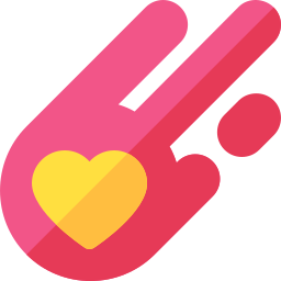 Pink abstract meteor icon with a yellow heart shape center against a black background.