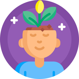 Vector icon of a person with a flower growing from their head symbolizing personal growth and mindset.