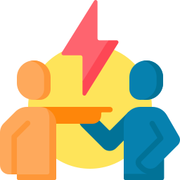 Flat icon of two people in a heated argument or conflict with a lightning bolt symbol.