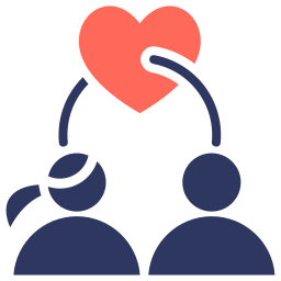 Flat icon of a couple connected by a red heart symbol representing love and relationship.
