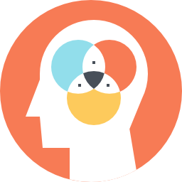 A colorful Venn diagram inside a human head profile representing mental health and cognitive processes.