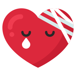 A sad red heart emoji with a bandage and a single tear, representing heartbreak and emotional healing.