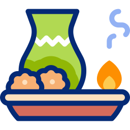Spa icon featuring a green vase, flowers, and a burning candle on a tray.