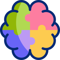 Colorful brain icon made of puzzle pieces representing mental health and cognitive function.